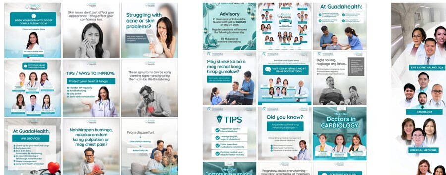 A grid of GuadaHealth's rebuilt social content, before and after